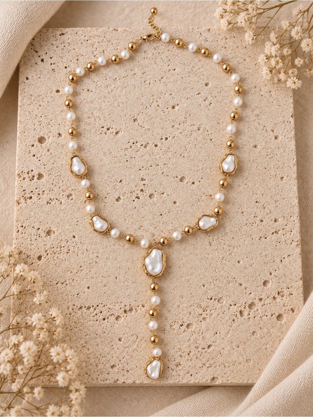 Gold and Pearl Y-Style Necklace